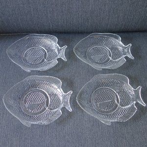 Set of Four(4) Fish Shaped/Designed Glass Plates